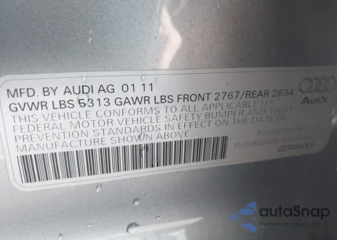 2011 Audi A6 3.0 Premium from USA, damaged, VIN WAUKGAFB7BN055454